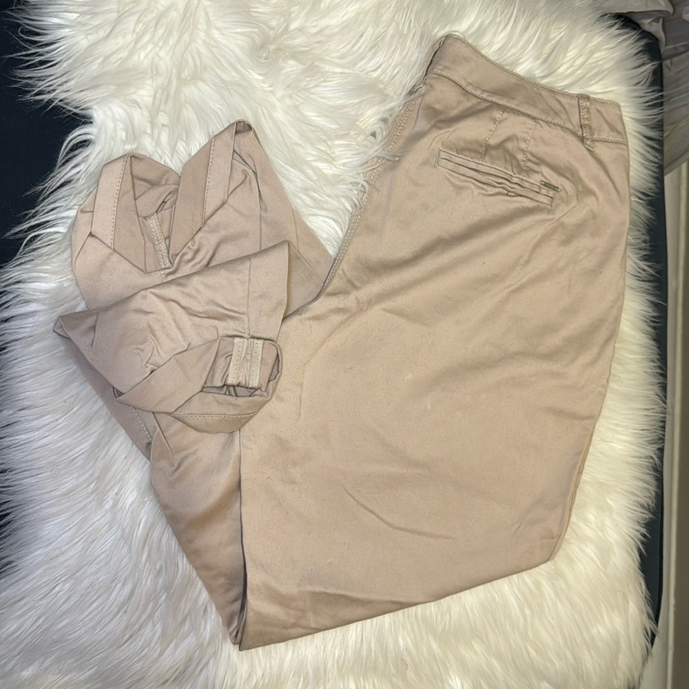 White House Black Market Tan Neutral Cropped Leg Pants Slacks Trousers Size 8